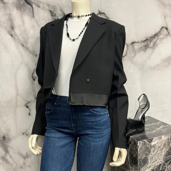 Helmet Lang Black Crop Blazer with Satin Trim - Picture 4 of 7